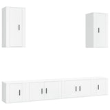6 Piece TV Cabinet Set White Engineered Wood - Front View