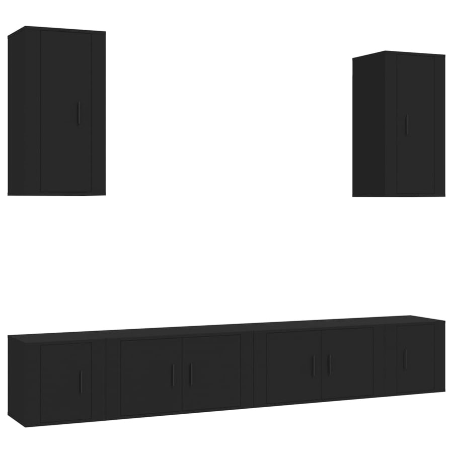 6 Piece TV Cabinet Set Black Engineered Wood