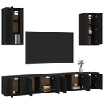 6 Piece TV Cabinet Set Black Engineered Wood