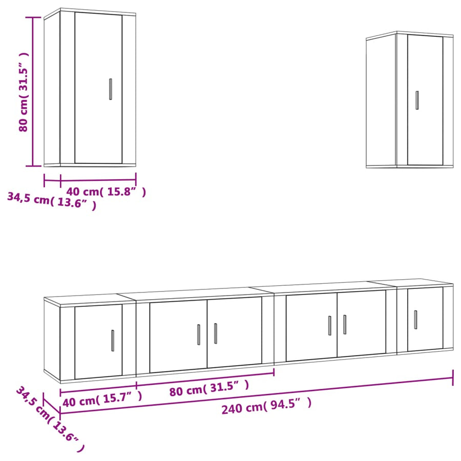 6 Piece TV Cabinet Set Black Engineered Wood