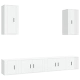 6 Piece TV Cabinet Set High Gloss White Engineered Wood - Front View