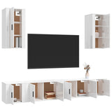 6 Piece TV Cabinet Set High Gloss White Engineered Wood - Side View