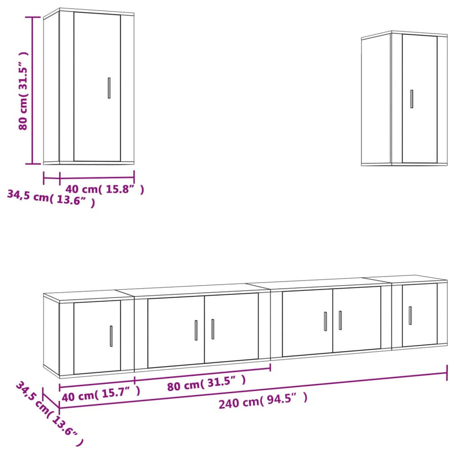 6 Piece TV Cabinet Set Sonoma Oak Engineered Wood