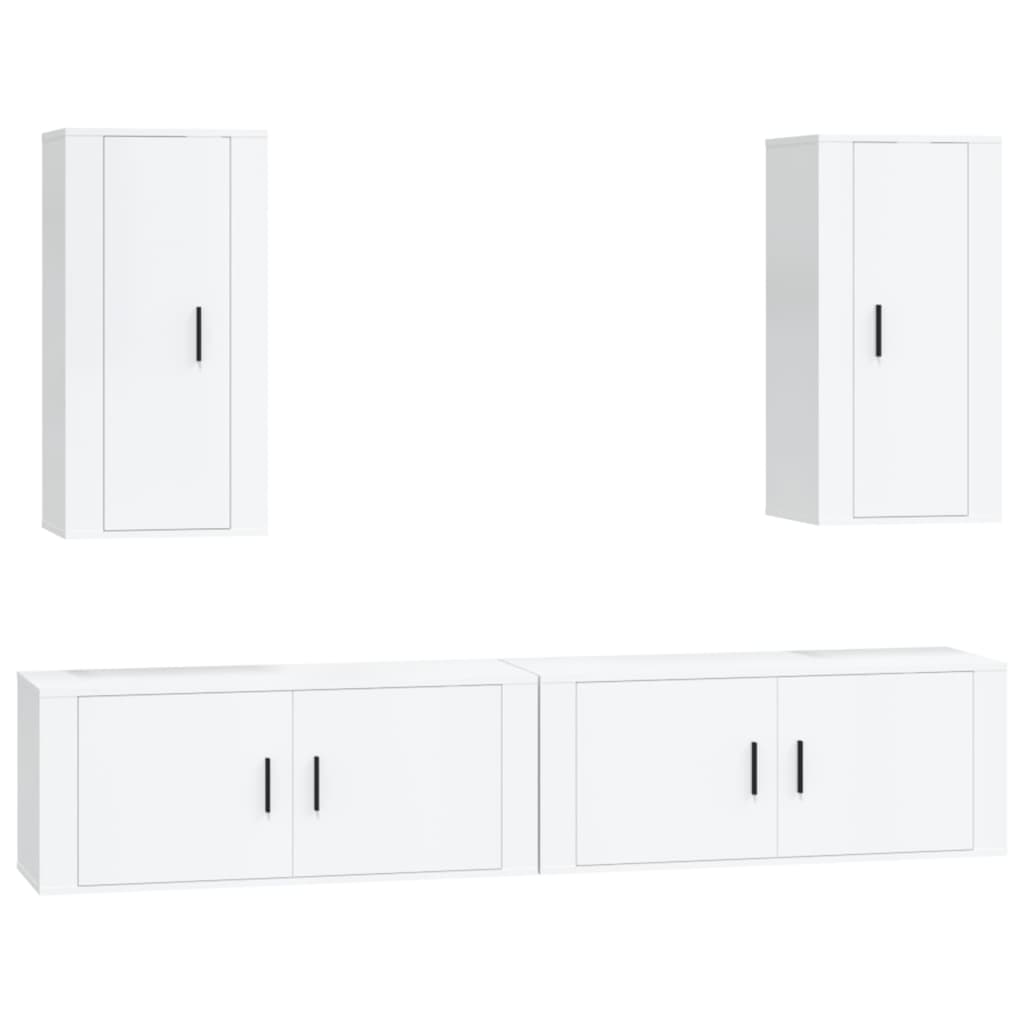 4 Piece TV Cabinet Set High Gloss White Engineered Wood