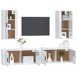 4 Piece TV Cabinet Set High Gloss White Engineered Wood - Side View