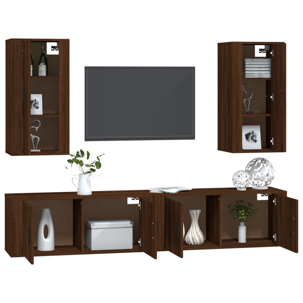 4 Piece TV Cabinet Set Brown Oak Engineered Wood