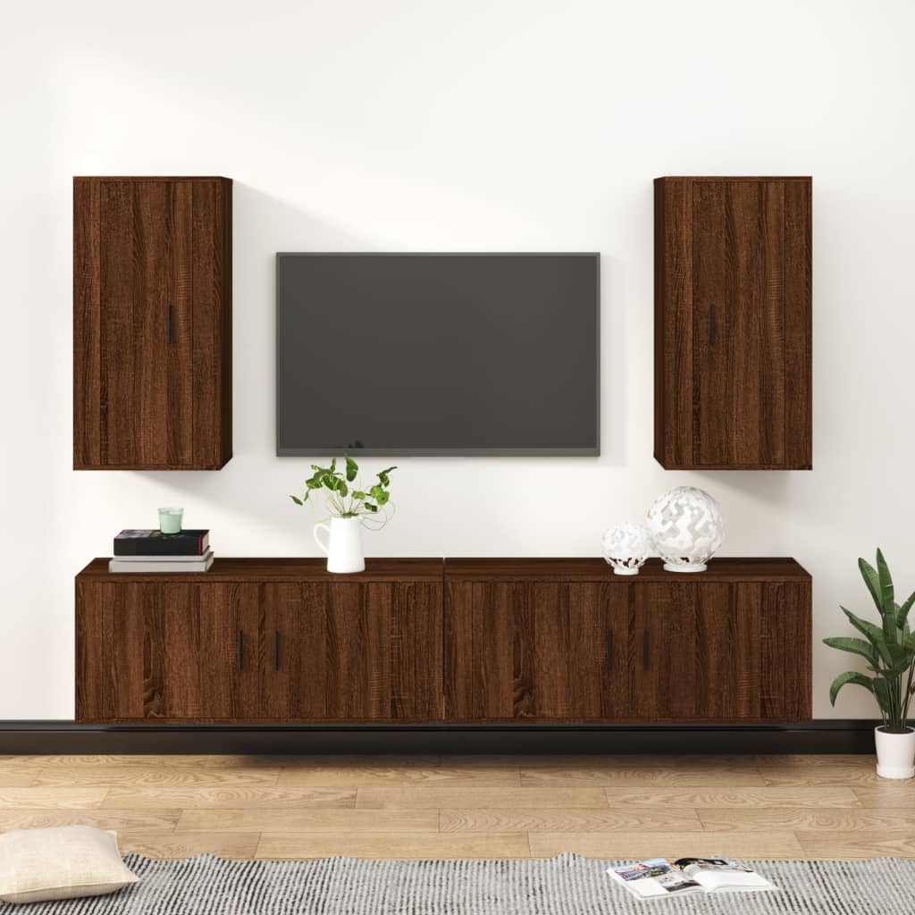 4 Piece TV Cabinet Set Brown Oak Engineered Wood