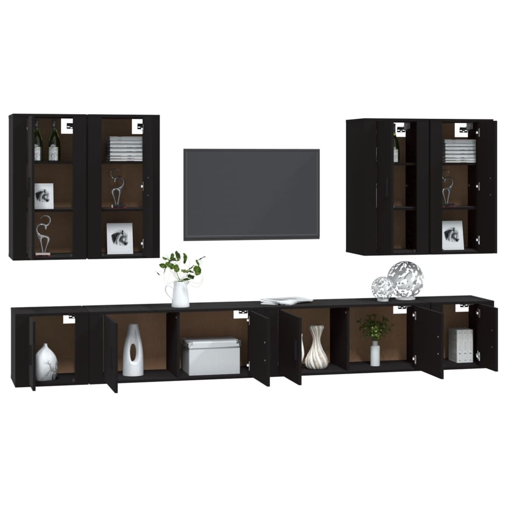 8 Piece TV Cabinet Set Black Engineered Wood