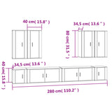 8 Piece TV Cabinet Set Black Engineered Wood