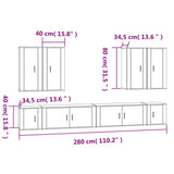8 Piece TV Cabinet Set High Gloss White Engineered Wood - Low Angle