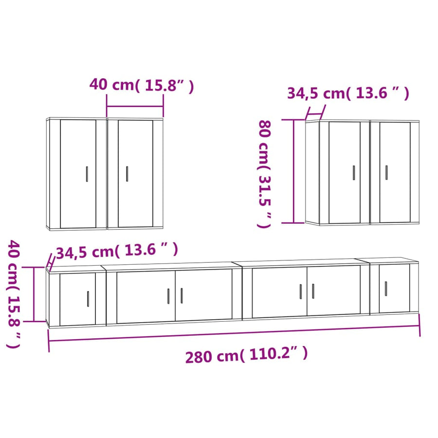 8 Piece TV Cabinet Set Sonoma Oak Engineered Wood