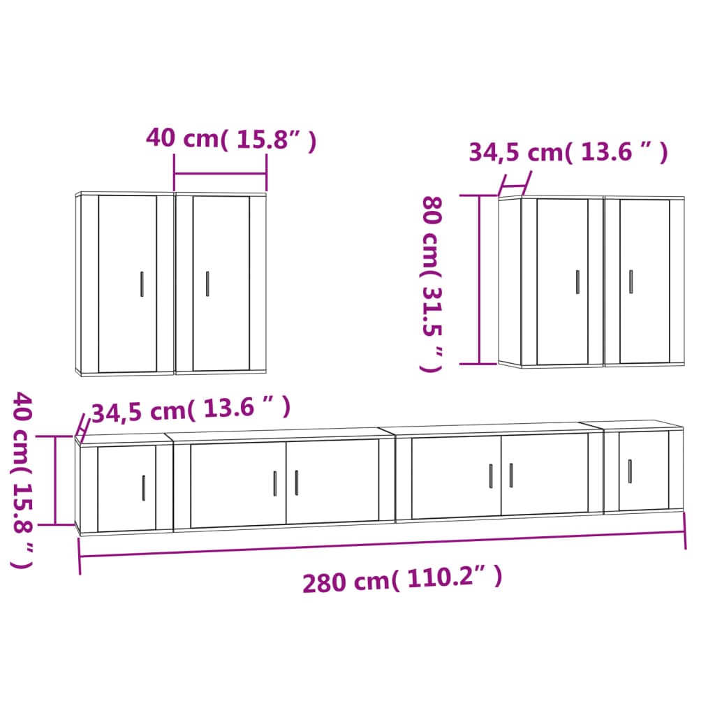 8 Piece TV Cabinet Set Brown Oak Engineered Wood
