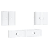 6 Piece TV Cabinet Set High Gloss White Engineered Wood - Front View