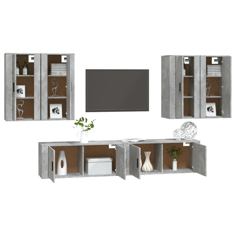 6 Piece TV Cabinet Set Concrete Grey Engineered Wood