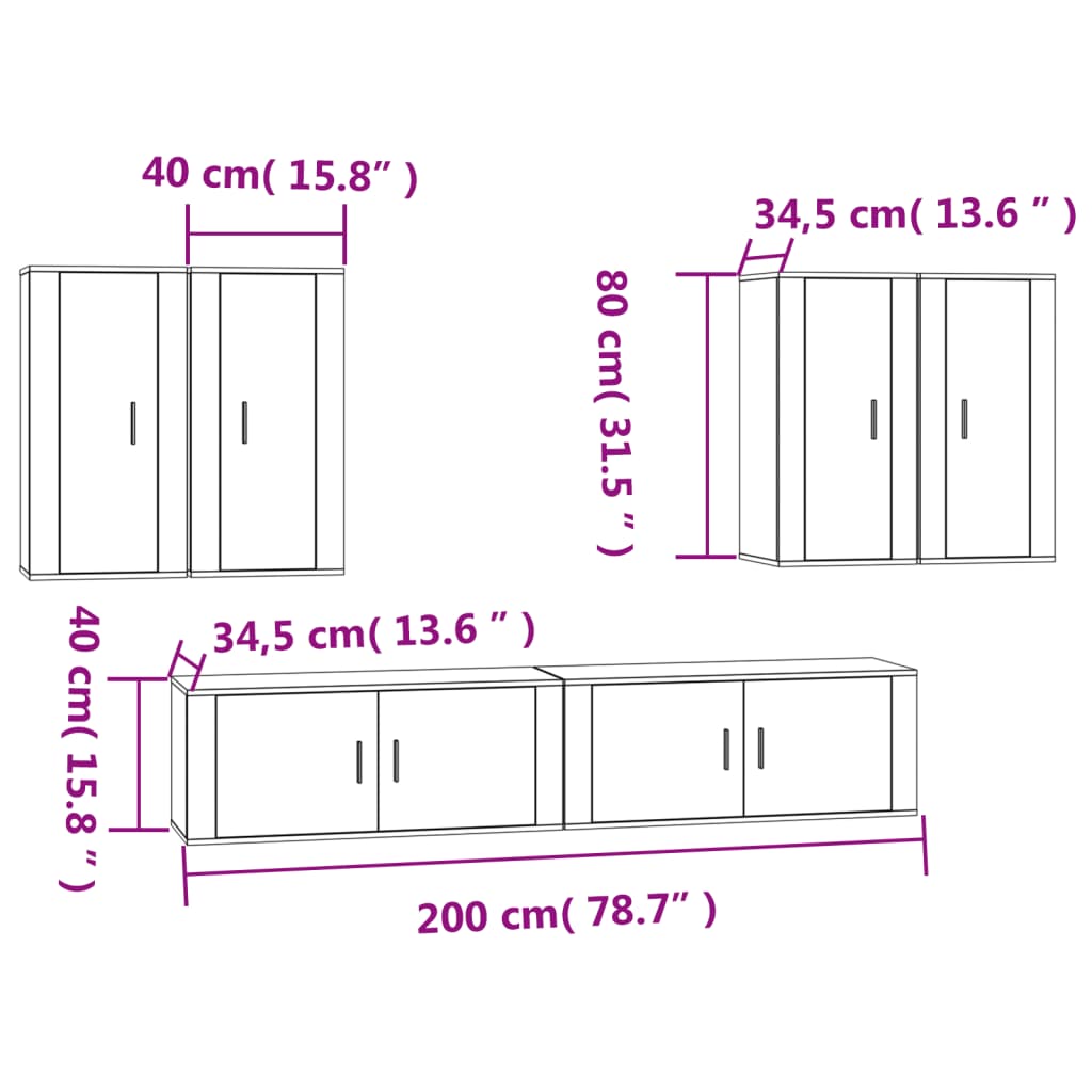 6 Piece TV Cabinet Set Concrete Grey Engineered Wood