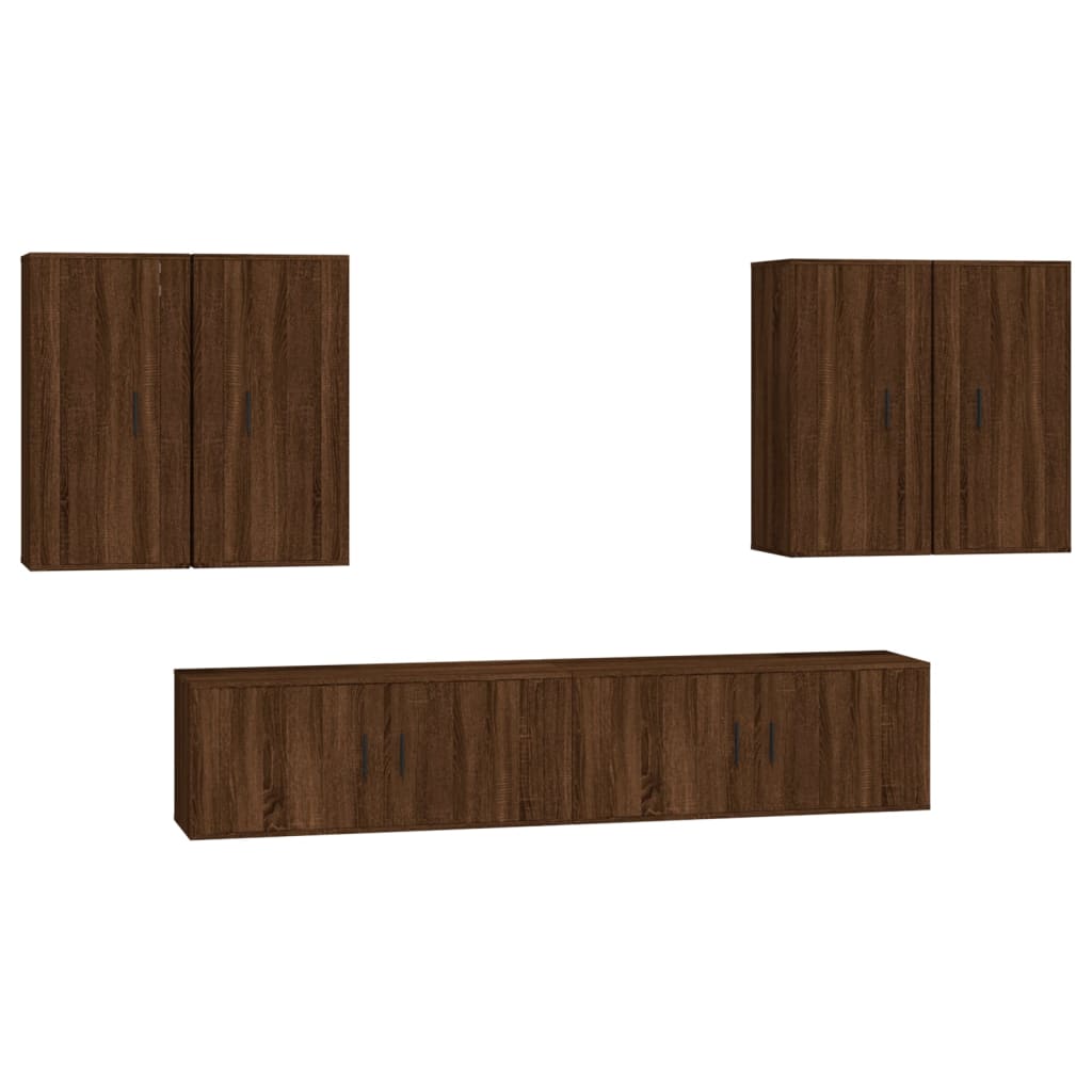 6 Piece TV Cabinet Set Brown Oak Engineered Wood