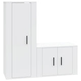 2 Piece TV Cabinet Set White Engineered Wood - Front View