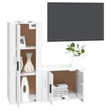 2 Piece TV Cabinet Set High Gloss White Engineered Wood - Side View