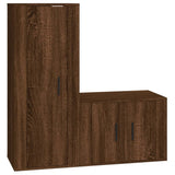 2 Piece TV Cabinet Set Brown Oak Engineered Wood - Front View