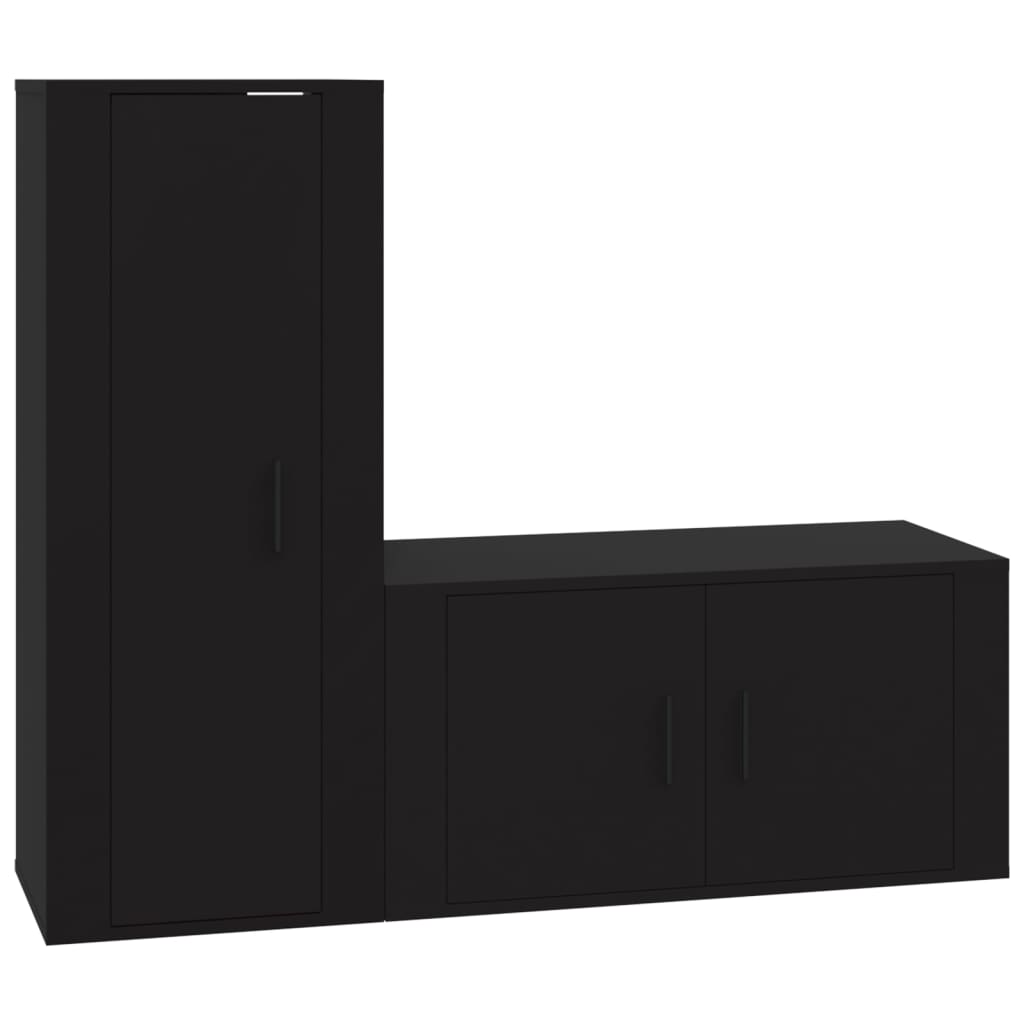 2 Piece TV Cabinet Set Black Engineered Wood