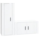 2 Piece TV Cabinet Set High Gloss White Engineered Wood - Front View