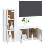 2 Piece TV Cabinet Set High Gloss White Engineered Wood - Side View