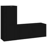 2 Piece TV Cabinet Set Black Engineered Wood - Front View
