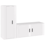 2 Piece TV Cabinet Set High Gloss White Engineered Wood - Front View