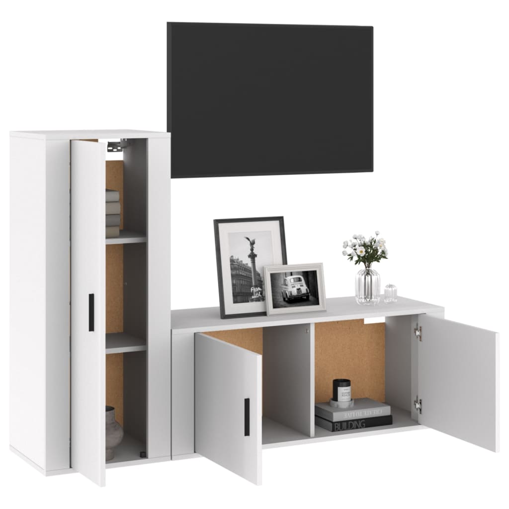 2 Piece TV Cabinet Set High Gloss White Engineered Wood