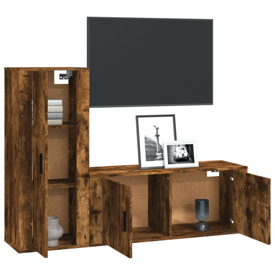2 Piece TV Cabinet Set Smoked Oak Engineered Wood