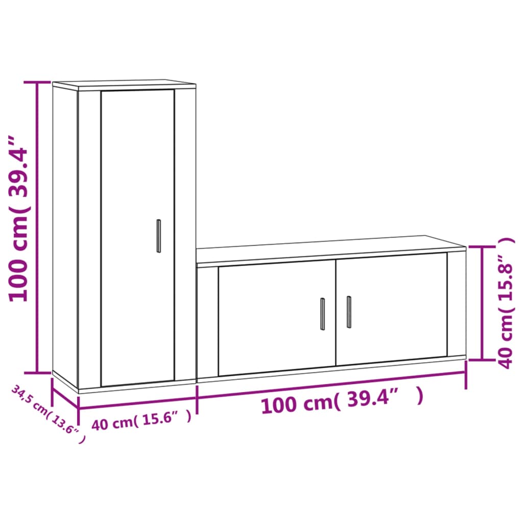2 Piece TV Cabinet Set Brown Oak Engineered Wood