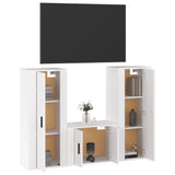 3 Piece TV Cabinet Set High Gloss White Engineered Wood - Side View