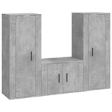3 Piece TV Cabinet Set Concrete Grey Engineered Wood - Front View