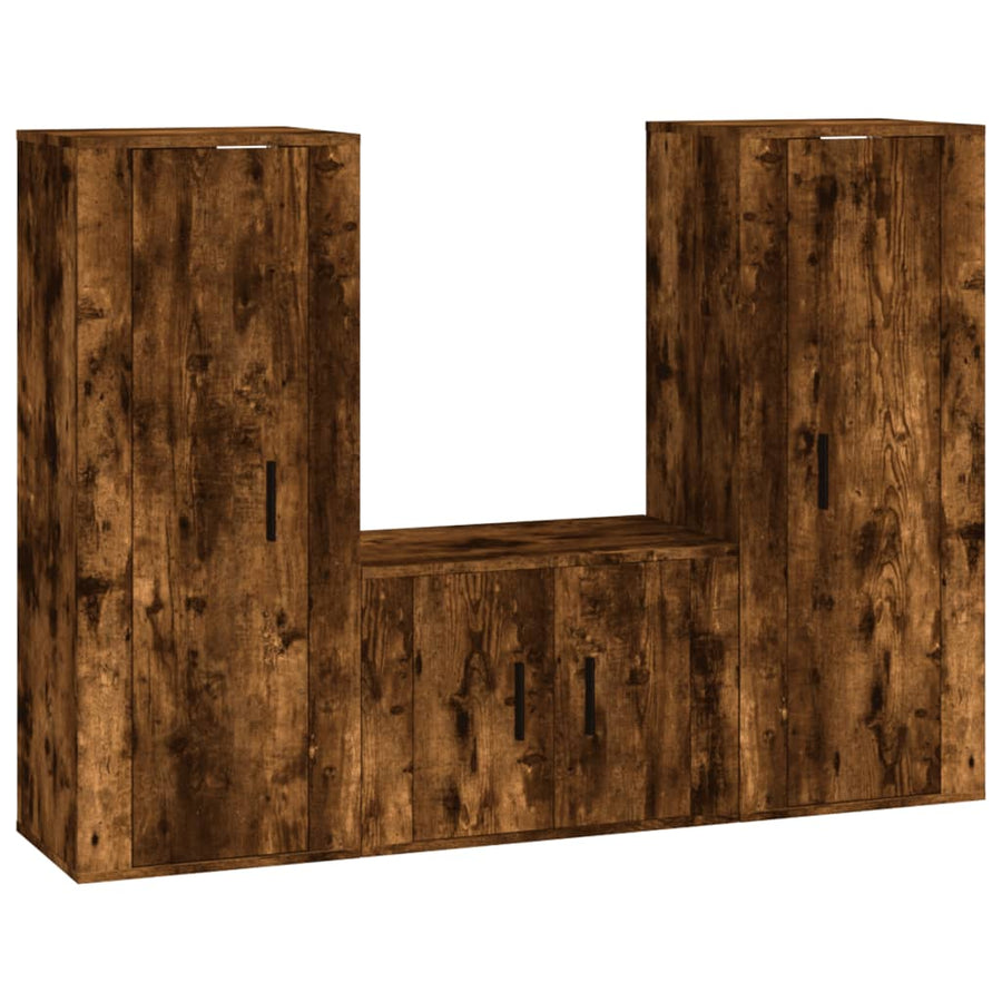 3 Piece TV Cabinet Set Smoked Oak Engineered Wood