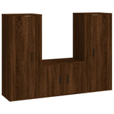 3 Piece TV Cabinet Set Brown Oak Engineered Wood - Front View