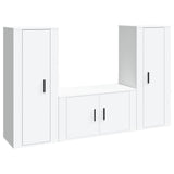 3 Piece TV Cabinet Set White Engineered Wood - Front View