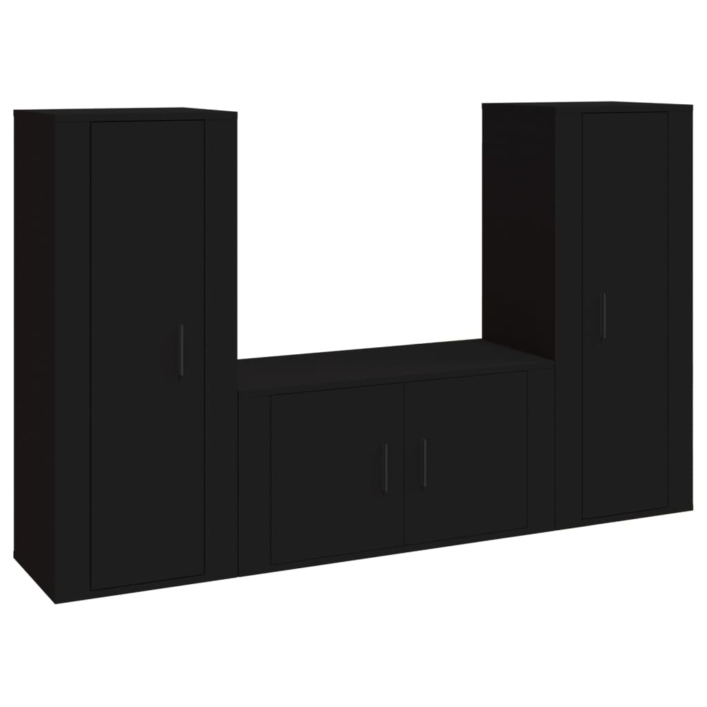 3 Piece TV Cabinet Set Black Engineered Wood