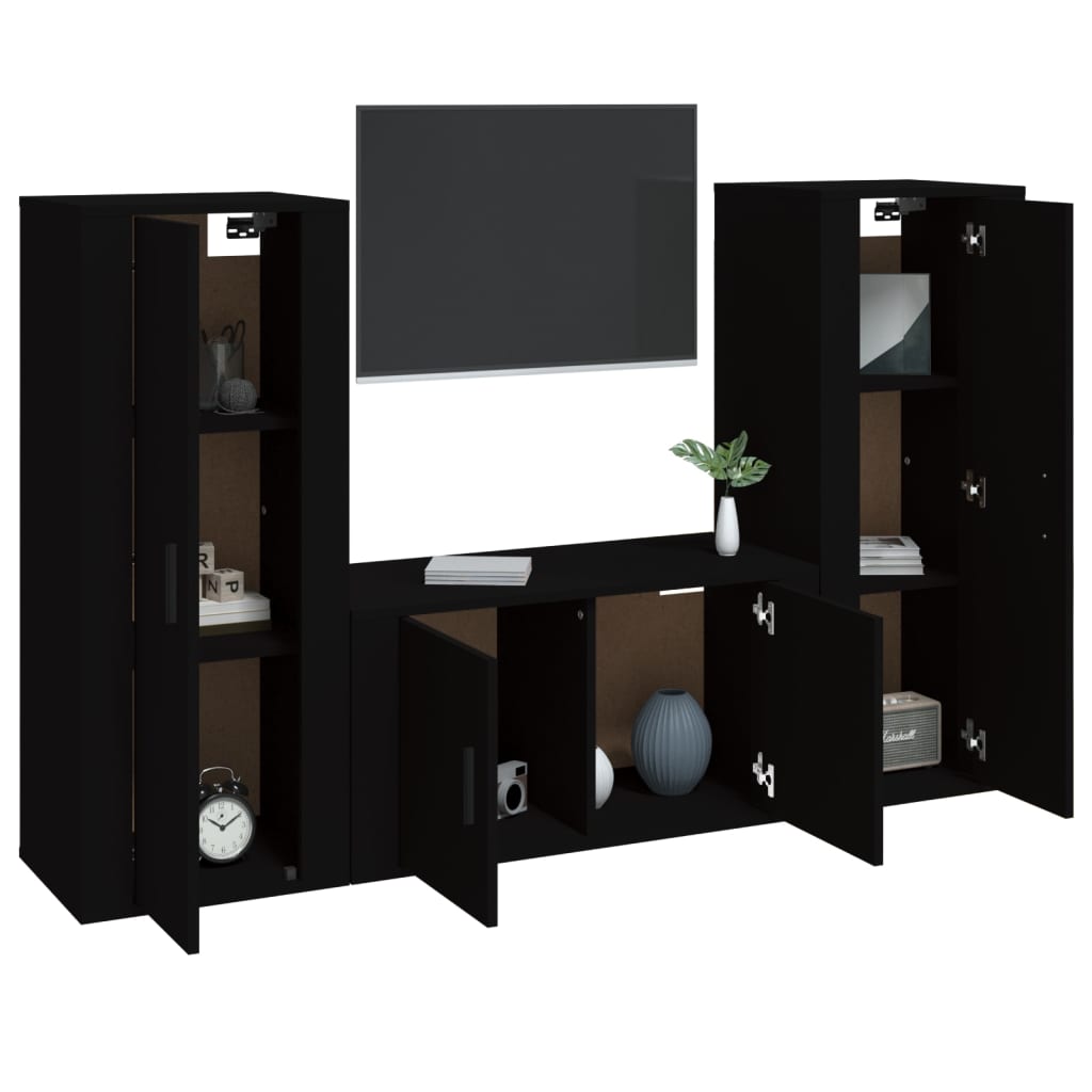3 Piece TV Cabinet Set Black Engineered Wood