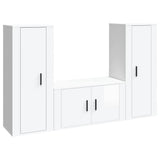 3 Piece TV Cabinet Set High Gloss White Engineered Wood - Front View