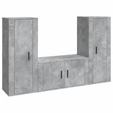 3 Piece TV Cabinet Set Concrete Grey Engineered Wood - Front View