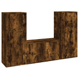 3 Piece TV Cabinet Set Smoked Oak Engineered Wood - Front View