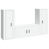 3 Piece TV Cabinet Set White Engineered Wood - Front View