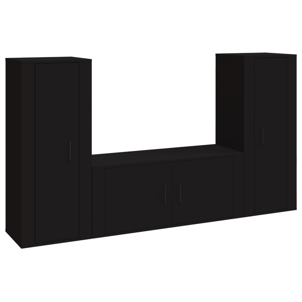 3 Piece TV Cabinet Set Black Engineered Wood