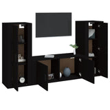 3 Piece TV Cabinet Set Black Engineered Wood