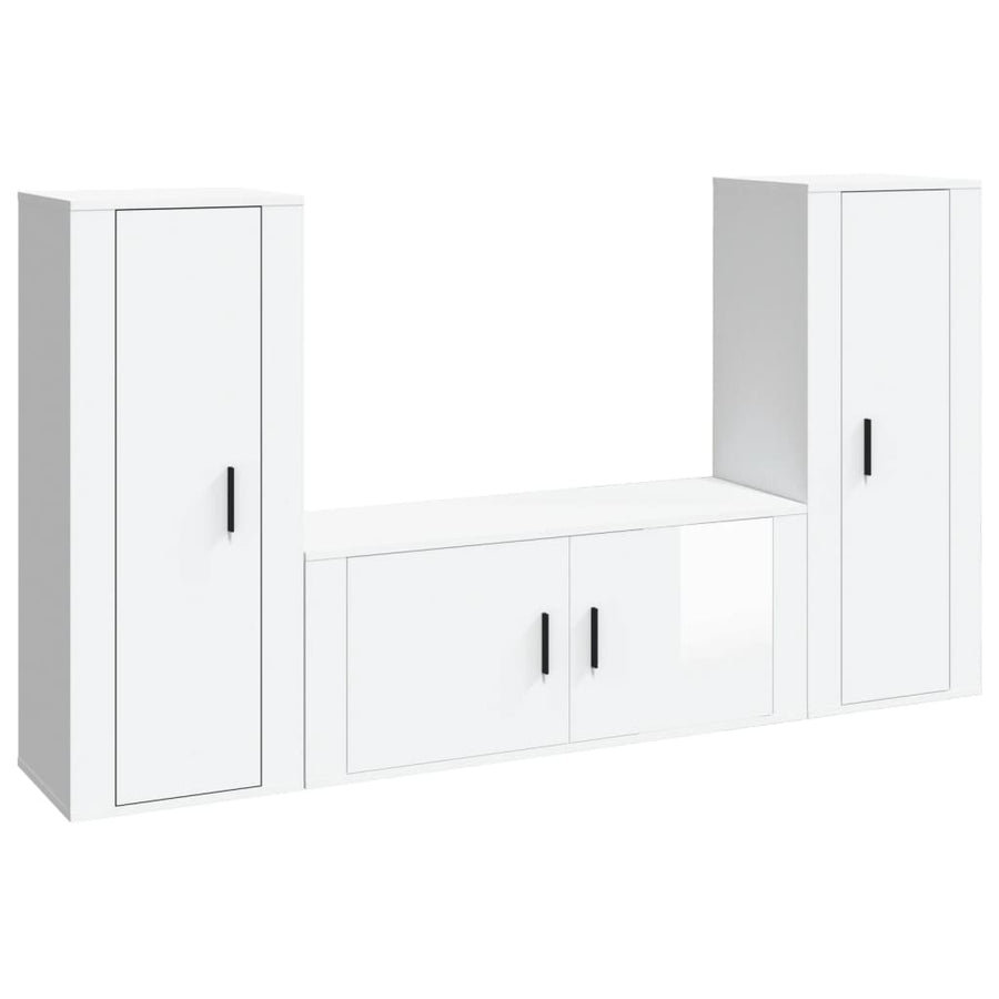 3 Piece TV Cabinet Set High Gloss White Engineered Wood