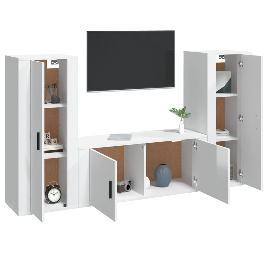 3 Piece TV Cabinet Set High Gloss White Engineered Wood