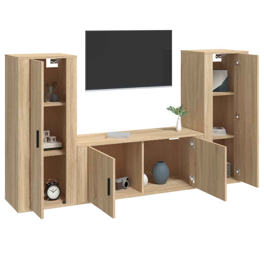 3 Piece TV Cabinet Set Sonoma Oak Engineered Wood