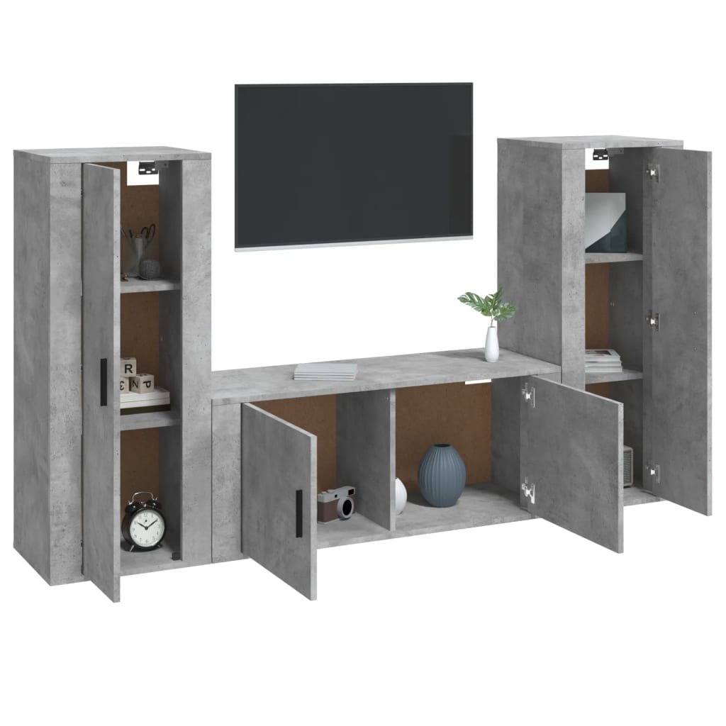 3 Piece TV Cabinet Set Concrete Grey Engineered Wood