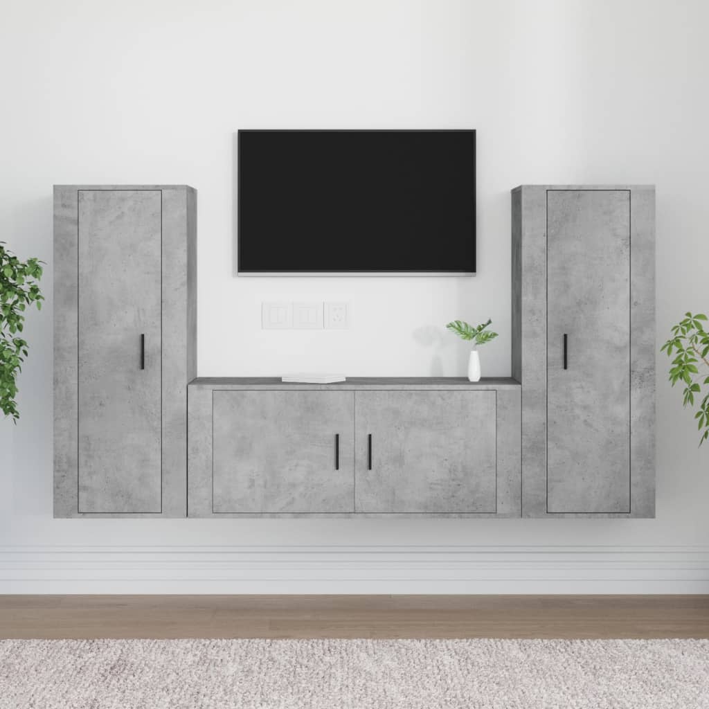 3 Piece TV Cabinet Set Concrete Grey Engineered Wood