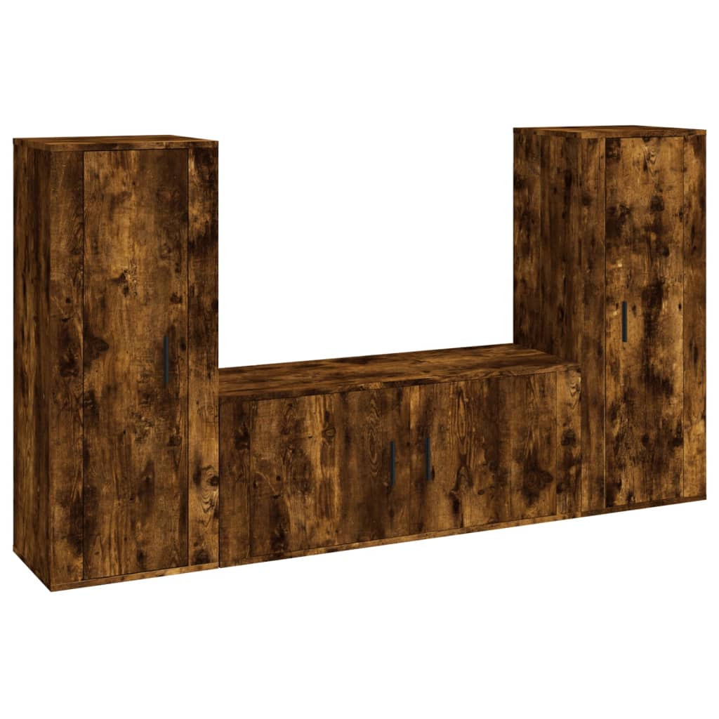 3 Piece TV Cabinet Set Smoked Oak Engineered Wood